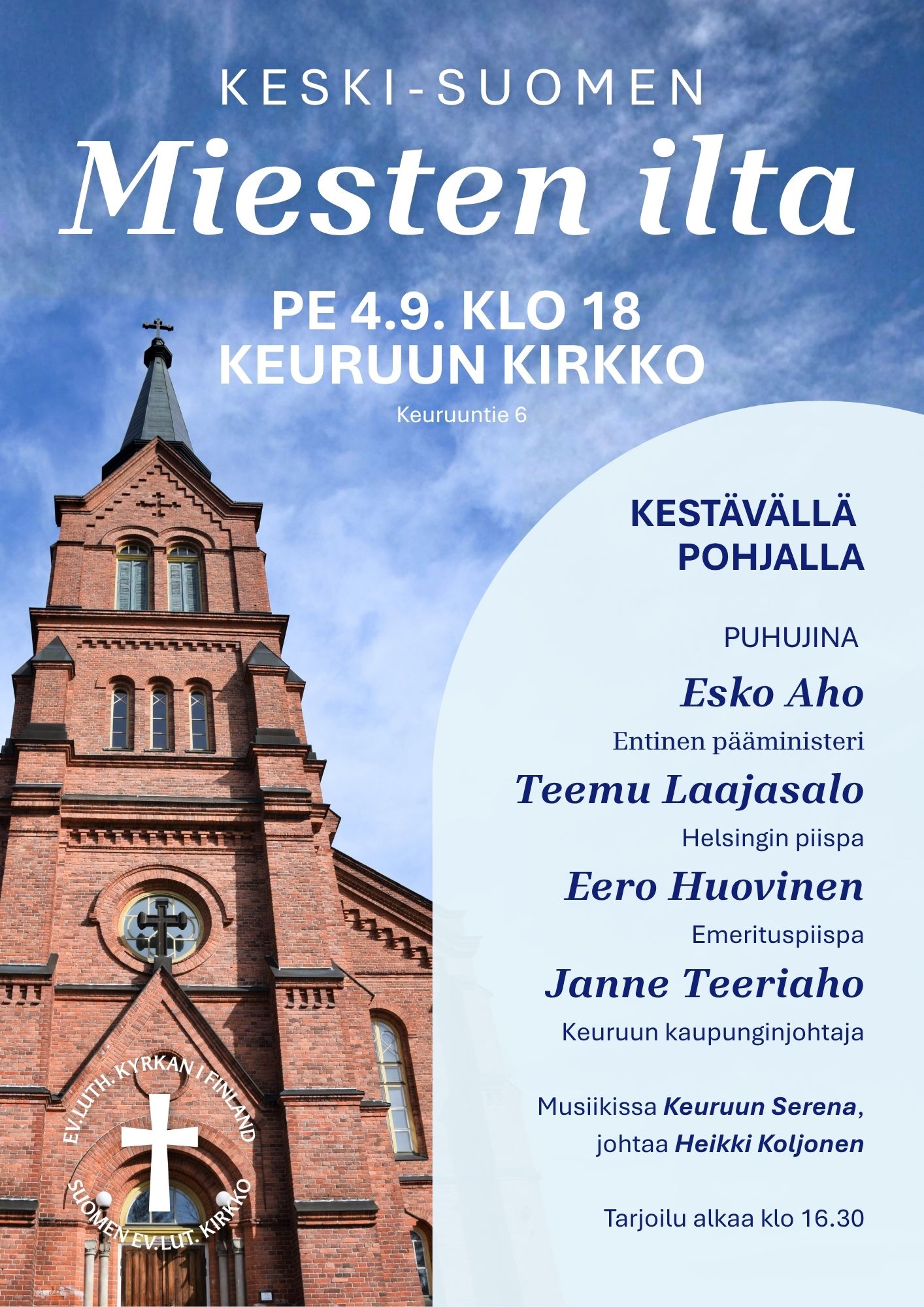 Punatiilinen kirkko taivasta vasten.