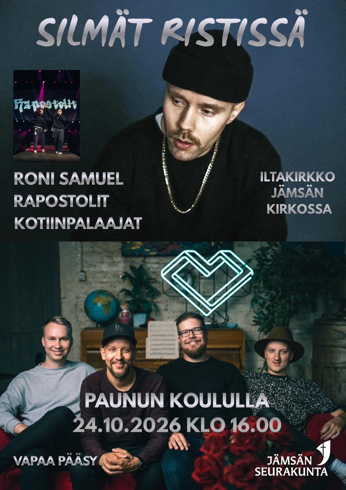 Silmät ristissä -konsertin mainos.