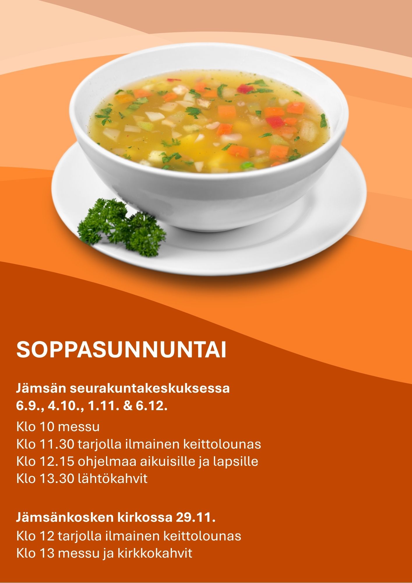 Valkoinen keittokulho oranssilla taustalla.
