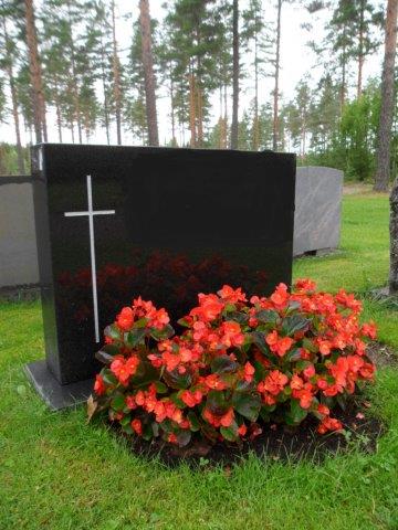 Kesäbegoniat seurakunnan hoitoon annetulla haudalla