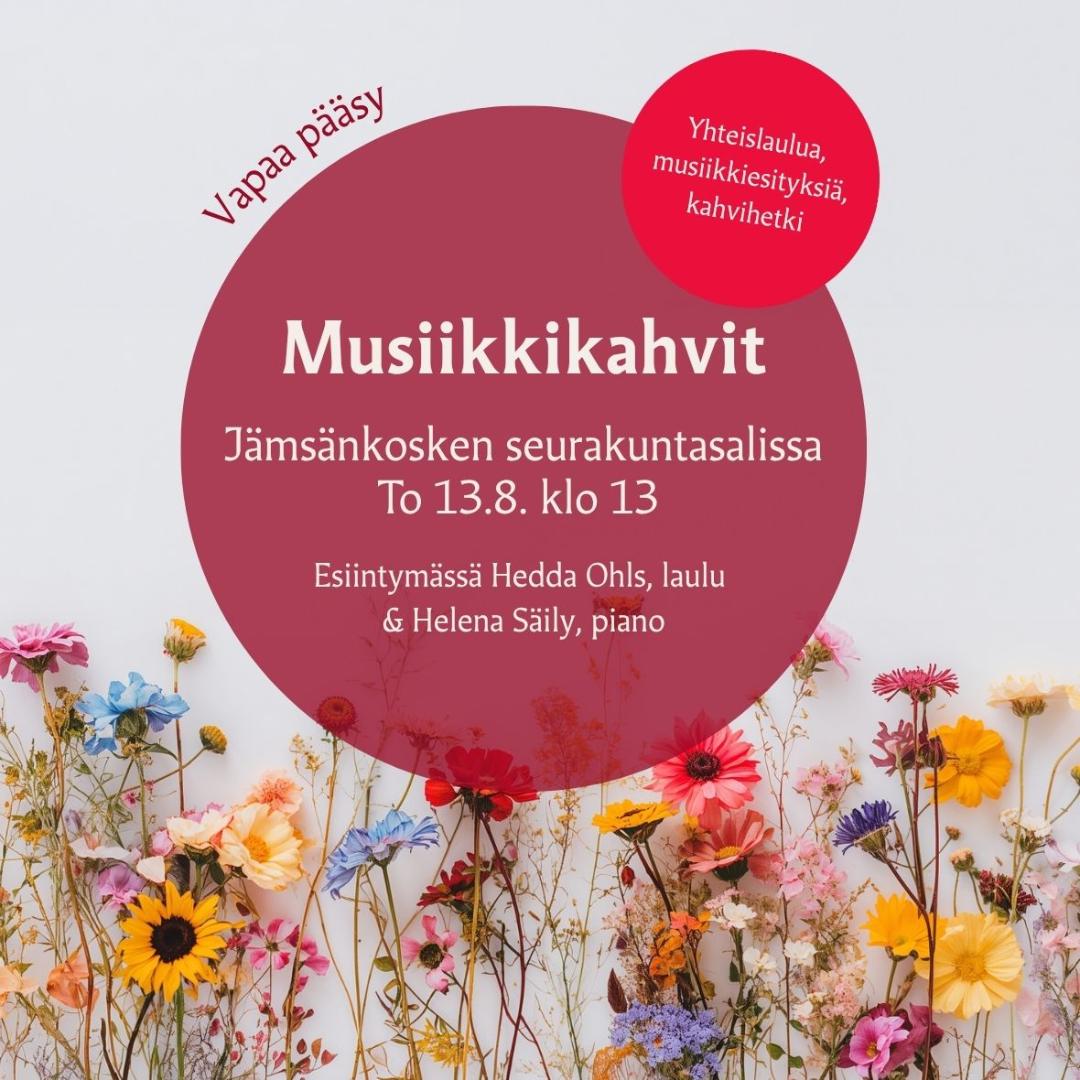 Kukkia kuvan alareunassa. Julisteessa lukee: 